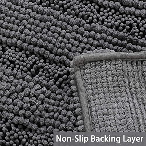 Turquoize Small Bathroom Rug 17x24, Soft Absorbent Chenille Bath Rug, Gray