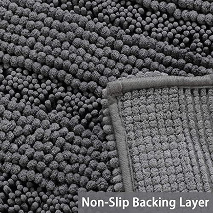 Turquoize Small Bathroom Rug 17x24, Soft Absorbent Chenille Bath Rug, Gray
