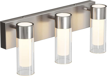 Tribesigns LED Bathroom Light Fixtures, 3-Light Vanity Lights Over Mirror, Wall Lights with 3 Color Modes & Sand Nickel Finish, Wall Sconces with Clear Glass Shades for Bathroom Hallway Bedroom