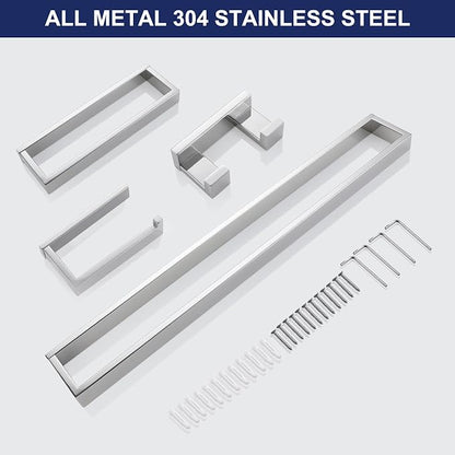 Lairuier Polished Chrome Bathroom Hardware Accessories, 4PCS Towel Bar Set | Including Towel Bar, Towel Holder, Toilet Paper Holder, Towel Hook, SUS304 Stainless Steel Bathroom Towel Holder Hardware Set