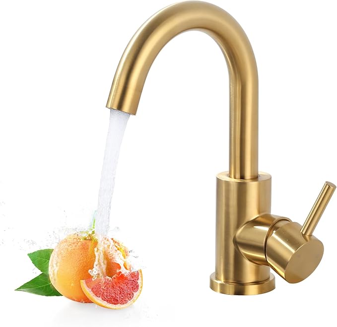 Modern Bar Sink Faucet: Single-Handle Gold Bathroom Kitchen Sink Faucet, 1 Hole Wet Bar Sink Faucets with 360°Swivel Spout for bar RV Laundry Farmhouse
