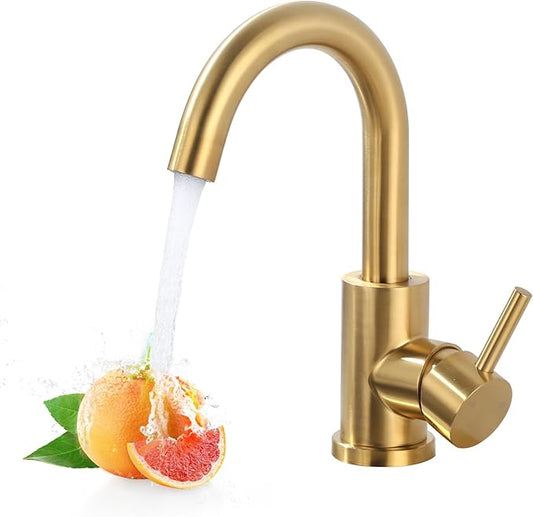 Modern Bar Sink Faucet: Single-Handle Gold Bathroom Kitchen Sink Faucet, 1 Hole Wet Bar Sink Faucets with 360°Swivel Spout for bar RV Laundry Farmhouse