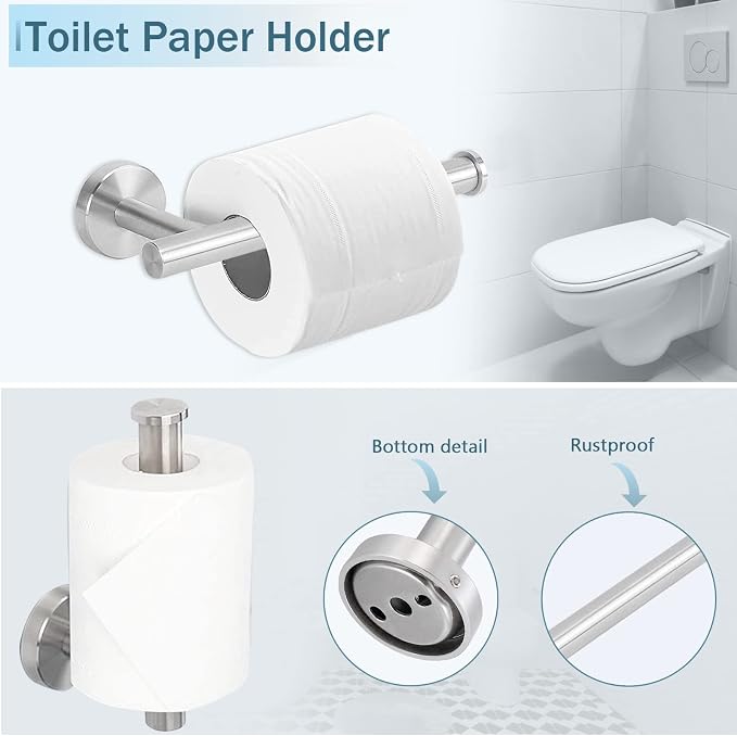 Cilee 10 Piece Brushed Nickel Bathroom Hardware Set, 24" 16" Towel Bar Set | 24 & 16 inch Towel bar, Toilet Paper Holder, Towel Ring, Towel Hook, Bathroom Accessories Set Stainless Steel Wall Mounted