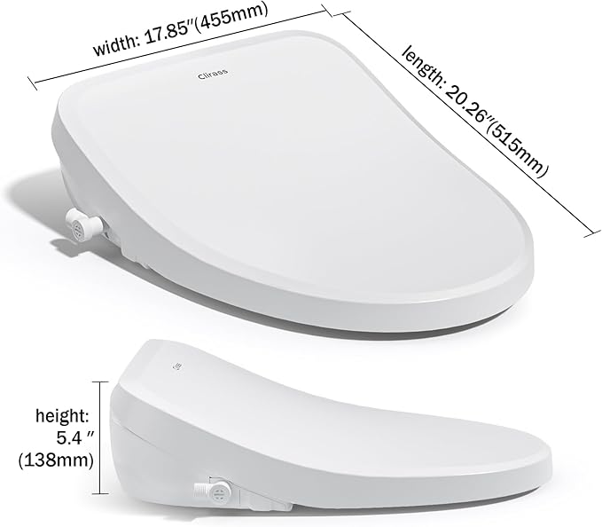 Electric Smart Bidet Toilet Seat, Warm Water and Adjustable Pressure, Elongated Heated Toilet Seat and Warm Air Drying, Slow Close Lid,Night Light,Wireless Remote,White (Elongated)