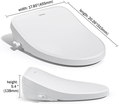 Electric Smart Bidet Toilet Seat, Warm Water and Adjustable Pressure, Elongated Heated Toilet Seat and Warm Air Drying, Slow Close Lid,Night Light,Wireless Remote,White (Elongated)