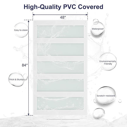 SMARTSTANDARD 48 x 84 in Glass Barn Door with 8FT Silver Sliding Hardware | Brushed Nickel Sliding Hardware Kit & Handle, Pre-Drilled Ready to Assemble, Waterproof PVC Coating, White, 5-Panel Glass