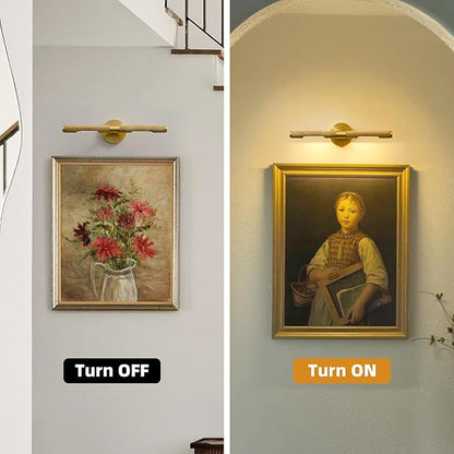 Museum Gallery Bathroom Picture Light - 19 Inch Long Gold Brass Dimmable Hardwired Wall Sconces with E12 Bulb - Frame Pictures Art Deco Sconce Lights for Painting Photo Artwork Library Vanity Over