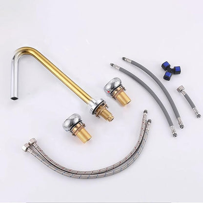 3 Hole Basin Mixer Faucet Brass 3 Hole Bathroom Faucets Double Handle-Chrome Plated