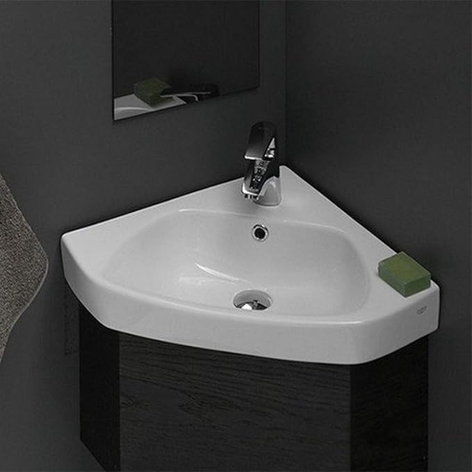 001900-U-One Hole Arda Corner Ceramic Self Rimming/Wall Mounted Bathroom Sink, White