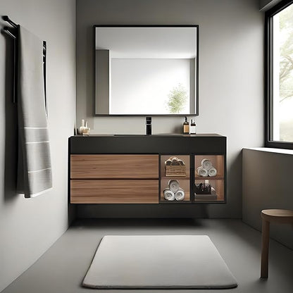 Floating Bathroom Vanity with Sink, Wall Mounted Cabinet with Seamless Integrated Basin, Walnut Color, Solid Wood Bathroom Cabinet, Pre-Assembly, Multiple Scenes (39.4in)