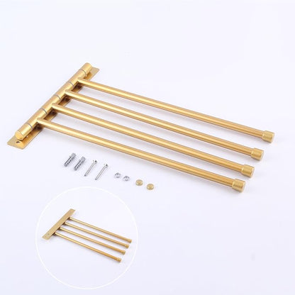 GERZWY Wall Mount Bath Towel Rack with 4 Arms Hanger Towel Holder Bathroom Swing Arm Towel Bars Organizer Stainless Steel Gold Finished HYG04-BE