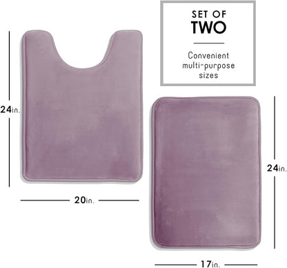 Clara Clark 2 Piece Bathroom Rugs, Velvet Memory Foam Bath Mat Set, Non-Slip Bath Rugs, Machine Wash, Dries Quickly, Ultra Soft Plush Bath Mats for Bathroom, 17 x 24 + Contour, Dusty Purple
