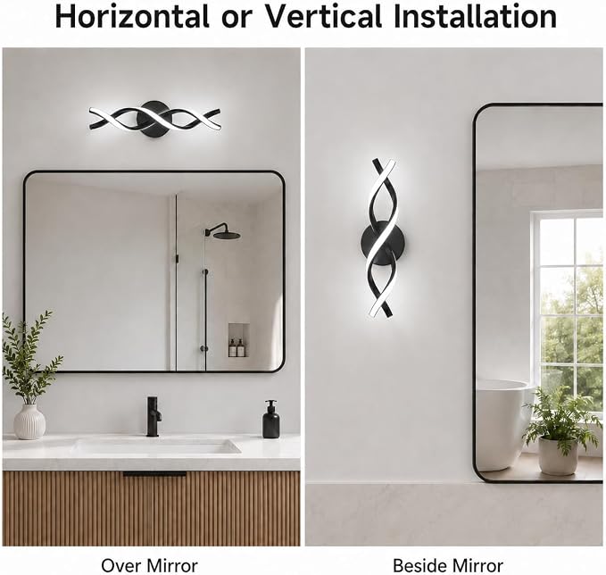Modern Black LED Vanity Lighting,Bathroom Light Fixture Over Mirror,18 Inch,6000K Cool White