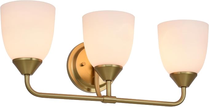 Gold 3-Light Traditional Bathroom Vanity Light Fixtures Over Mirror, Modern Vanity Lights for Living Room, Standard E26 Base, Aged Brass