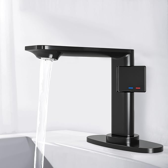 Black Bathroom Faucets 1 Hole, Modern Bathroom Faucet Matte Black with1-Handle, Supply Valve Core, Ceramic Cartridge, Spot-Free & Anti-Splash Finish, Inlet Pipe, 5.3" Tall, Hassle-Free Install