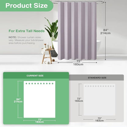 Extra Long Waffle Shower Curtain 256 GSM Fabric 72"x84" Lavender | 84 Inch Long, Thick Cloth, Weighted Hem, Water Repellent, Tall Hotel Luxury Polyester Shower Curtains for Bathroom 12 Hooks