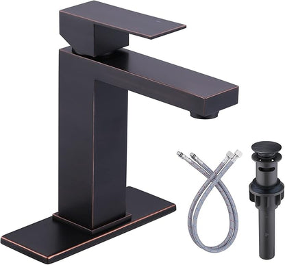 ARCORA Bathroom Faucets for Sink 3 Hole 1 Hole Oil Rubbed Bronze Bathroom Faucet Single Handle Lavatory Vanity Faucet with Deck Plate and Pop Up Drain