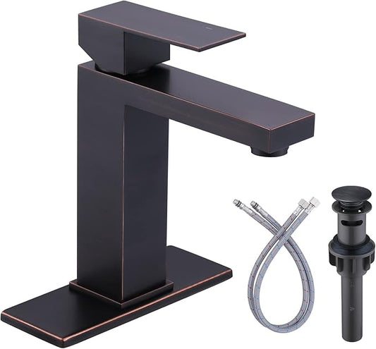 ARCORA Bathroom Faucets for Sink 3 Hole 1 Hole Oil Rubbed Bronze Bathroom Faucet Single Handle Lavatory Vanity Faucet with Deck Plate and Pop Up Drain