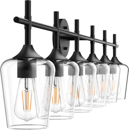 Ralbay Matte Black Bathroom Light fixtures 6-Lights Industrial Matte Black Finish with Clear Glass Vanity Lights Vintage Farmhouse Vanity Lighting for Bathroom