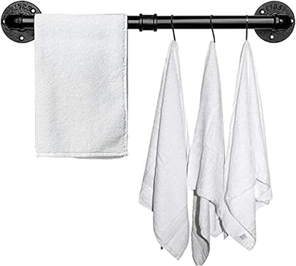 Industrial Pipe Towel Rack Towel Bar, Heavy Duty Wall Mounted Rustic Farmhouse Bath Towel Holder for Bathroom (Black, 18 Inch)
