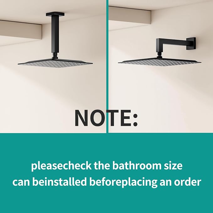 Square Rain Shower Head, High Flow Stainless Steel,Work with any decorative style，All Metal Rainfall Shower Head (Matte Black, 10)