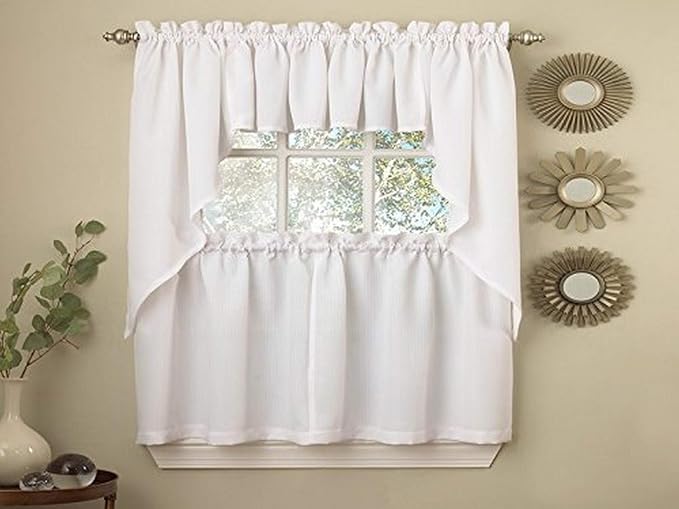 Sweet Home Collection Opaque Rib Cord-Kitchen Curtains Valance, Ribcord White