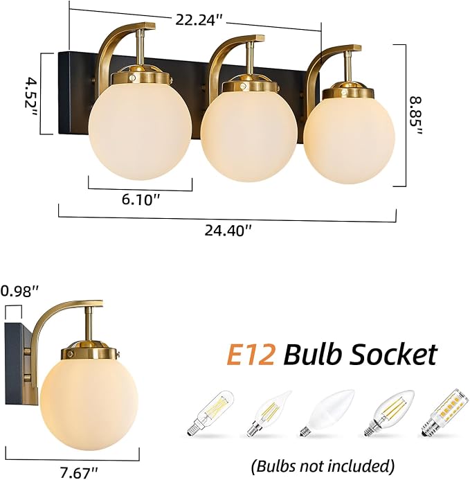 Bathroom Vanity Light Fixtures Over Mirror Modern Sand Black Gold 3 Lights Wall Sconce Vanity Light for Bathroom Lighting