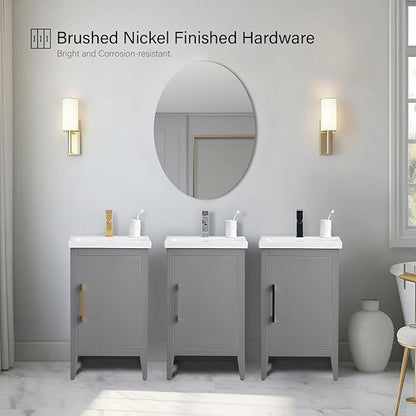 Vanity Art 20 inch Bathroom Vanity with Single Sink & Ceramic Top, Vanity Cabinet with Soft-Closing Doors, Solid Wood Frame, Cashmere Gray, VA9020-G-GB1