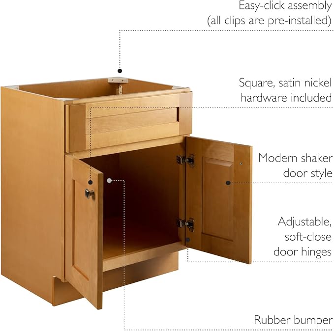 Design House Brookings Bathroom Vanity, 24", Modern Birch | Adjustable Hinges, Freestanding, Contemporary/Modern, Wood, Bath, 587105