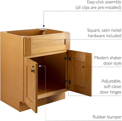 Design House Brookings Bathroom Vanity, 24", Modern Birch | Adjustable Hinges, Freestanding, Contemporary/Modern, Wood, Bath, 587105