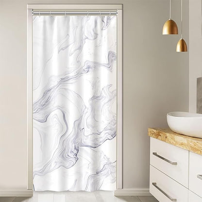 Stall Shower Curtain, White Marble Small Bathroom Curtain Modern Abstract Waterproof Shower Curtain Set with Hooks, 36x72 Inch