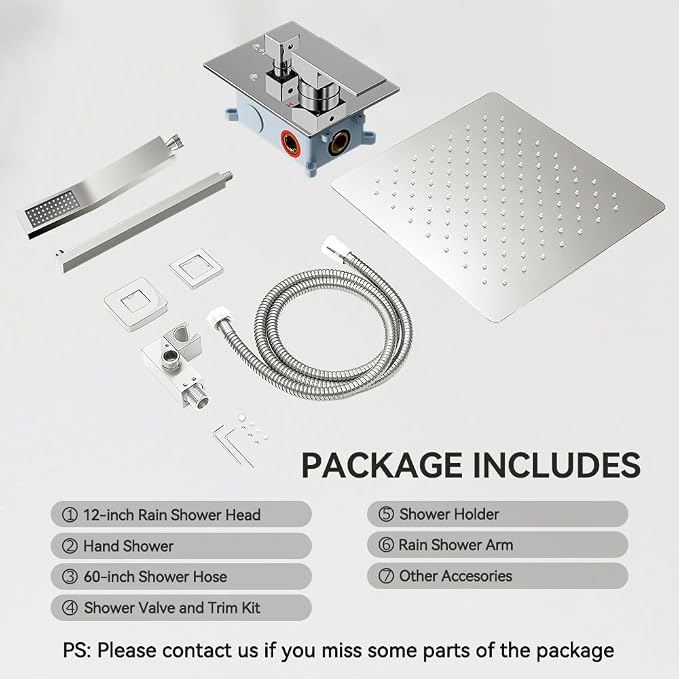 Shower System Shower Faucet Set, STARBATH 12" Wall Mount Rain Shower Head and Handheld Spray for Two Person, Rainfall Shower System with Diverter Valve and Trim Kit Complete,Chrome