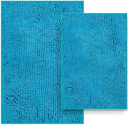 Teal Blue Bathroom Rugs Set 2 Piece Bath Rugs Washable Bath Mats for Bathrooms, Thick Soft Chenille Bathtub Mat, Ultra Absorbent Bath Carpet, Shaggy Floor Mat