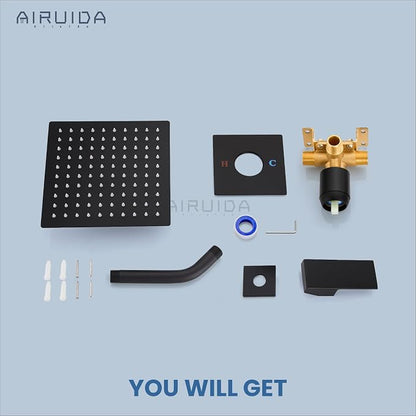 Airuida Shower Faucet Set,8 Inch Shower Valve Kit,Matte Black | Male Threads,Rough-in Valve Shower Trim Kit,Single Handle Control Shower Set