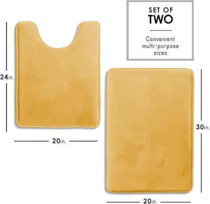 Clara Clark 2 Piece Bathroom Rugs, Velvet Memory Foam Bath Mat Set, Non-Slip Bath Rugs, Machine Wash, Dries Quickly, Ultra Soft Plush Bath Mats for Bathroom, 20 x 32 + Contour, Camel Gold