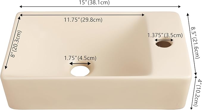 JONATHAN Y SNK1004G-R Felix 15 in. W x 8 in. D Modern Wall Mounted Rectangular Ceramic Mini Sink Basin, Right-Side Faucet, Matte Beige