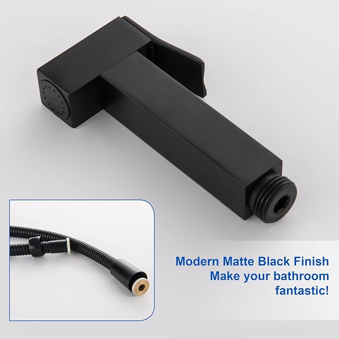 Warm Water Bidet Sprayer for Toilet with Hot and Cold Brass Rough-in Valve, Stainless Steel Handheld Bidet Attachment Set for Feminine, Pets and Baby Diaper Wash, Matte Black, BDS08-7