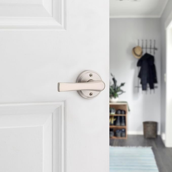 Kwikset Katella Interior Passage Door Handle, Lever For Closet and Hallway Doors, Reversible Non-Locking Handle Lever, Satin Nickel, with Microban Protection