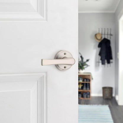 Kwikset Katella Interior Passage Door Handle, Lever For Closet and Hallway Doors, Reversible Non-Locking Handle Lever, Satin Nickel, with Microban Protection