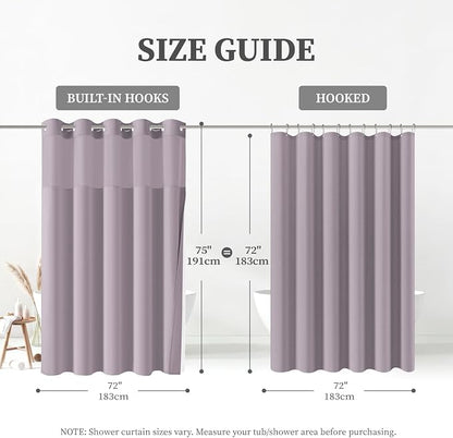 Lavender Ringless Linen Look Shower Curtain with Snap in Liner, 72x75 | 3 in 1 Modern Shower Curtain Set, Removable Liner, Waterproof & Washable, Mesh Top Window, Durable Fabric, Easy to Install