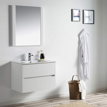 Blossom 30 Inch Single Bathroom Vanity with Ceramic Sink | All Wood Floating Vanity Cabinet | 2 Soft-Closing U-Shaped Cutout Drawers | Modern Vanities with Storage, Glossy White
