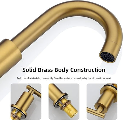 TRUSTMI Bathroom Faucet 2 Handle 8 Inch Widespread Bathroom Sink Faucet with Metal Overflow Drain and cUPC Water Supply Lines, 3 Hole, Brushed Brass Gold