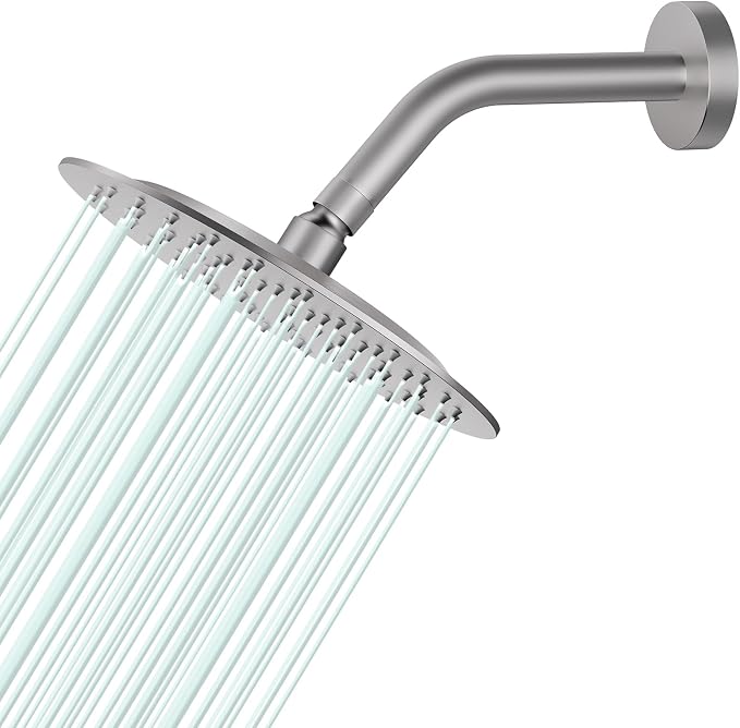 All Metal Rain Shower Head - Heavy Duty Stainless Steel, Easy Install, High Water Flow, Ultra-Thin Modern Design for Bathroom (Brushed Nickel, 8)