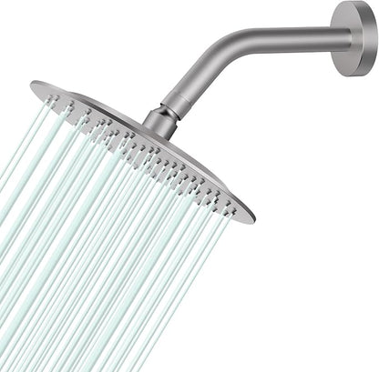 All Metal Rain Shower Head - Heavy Duty Stainless Steel, Easy Install, High Water Flow, Ultra-Thin Modern Design for Bathroom (Brushed Nickel, 8)