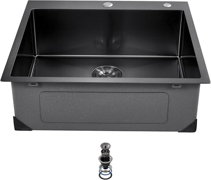 VEVOR 25" Recessed Kitchen Sink 9" Deep Top Mount Single Bowl Kitchen Sink 304 Stainless Steel Sink with Filter Basket Perfect for Home, RV, Laundry Room, Bar