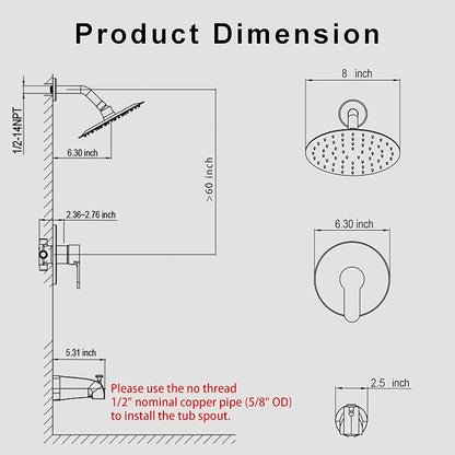 Tub Shower Faucet, Brushed Nickel Shower Faucet Set with 8-Inch All-Metal Rainfall Showerhead and Bathtub Spout, Single-Handle Tub Shower-Trim Kit Included Valve, Brushed Nickel
