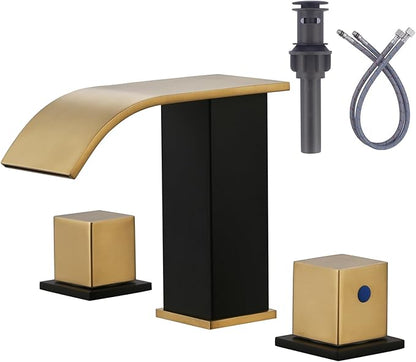 Waterfall Bathroom Faucet Black and Gold: ARCORA Bathroom Faucet 3 Hole, 8 Inch Widespread Bathroom Faucet with Pop Up Drain and Hose