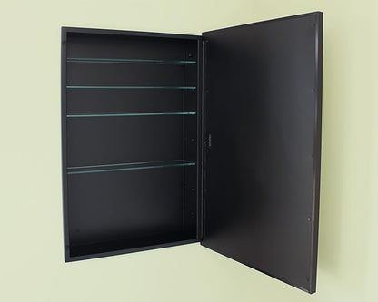 Fox Hollow Furnishings 20x30 Parker Metro Metal Framed Rectangle Recessed Bathroom Medicine Cabinet, Floating Mirror, 14x24 in-Wall Opening, Steel, Adjustable Glass Shelves, Magnet Close, Black