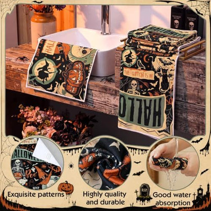 Moukeren Set of 3 Halloween Bath Towels, Gothic Skeleton Bathroom Decor