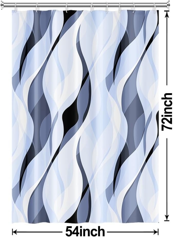 Light Blue Shower Curtain, Modern Abstract Blue and Grey Striped Shower Curtain Set for Bathroom Waterproof Polyester Shower Curtain with Hooks, 54x72 Inch